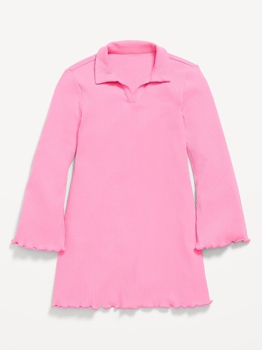 Image number 3 showing, Long-Sleeve Fit and Flare Ribbed Polo Dress for Girls