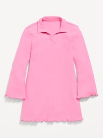 Image number 3 showing, Long-Sleeve Fit and Flare Ribbed Polo Dress for Girls