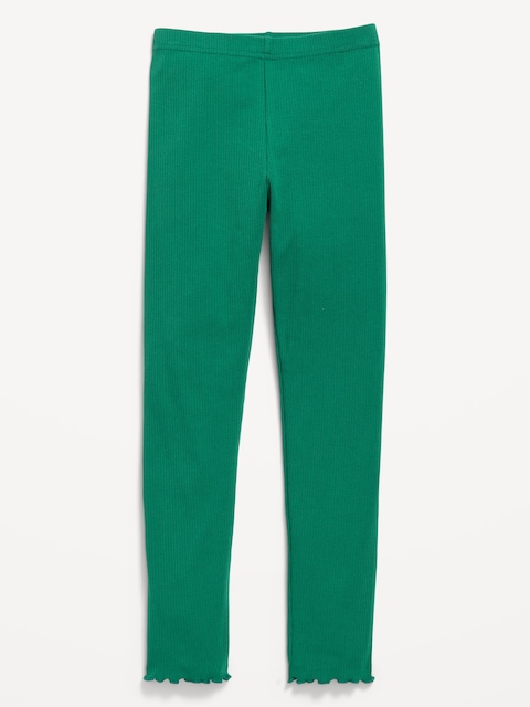 High-Waisted Lettuce Edge Rib-Knit Leggings for Girls - Botanica