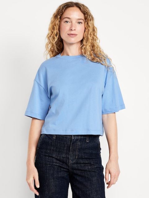 Vintage Crew-Neck Oversized Crop T-Shirt - Lighthouse