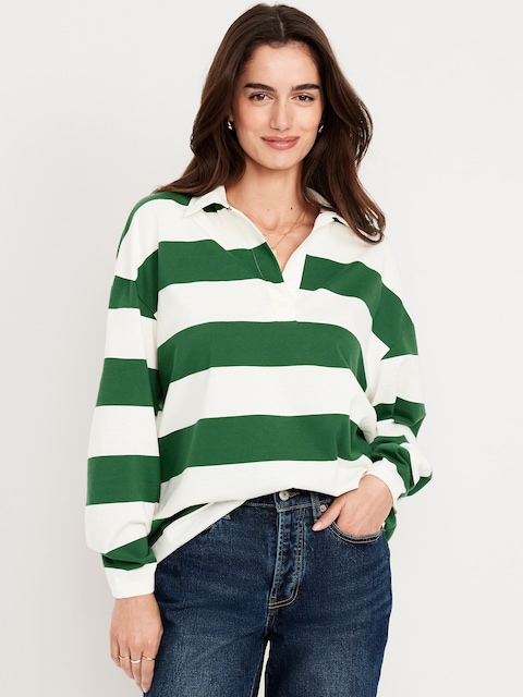 Oversized Rugby Polo - Green Stripe