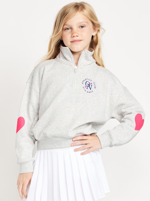 Chandail en coton ouaté surdimensionné à imprimé et à glissière au quart pour fille