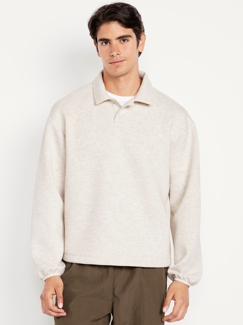 Bounce Fleece Oversized Polo Sweatshirt - Oatmeal Heather