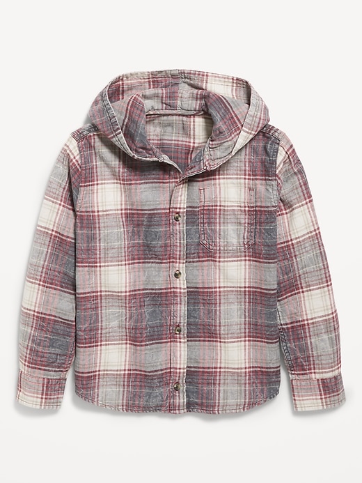Image number 2 showing, Long-Sleeve Plaid Hooded Shirt for Boys