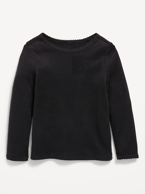 Cozy Long-Sleeve Waffle-Knit T-Shirt for Toddler Girls
