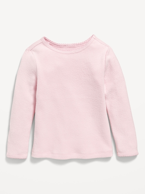 T-shirt douillet en tricot gaufré à manches longues pour toute-petite fille