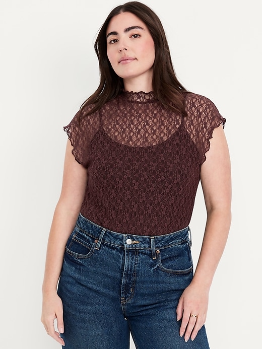 Image number 4 showing, Mock-Neck Lace Top