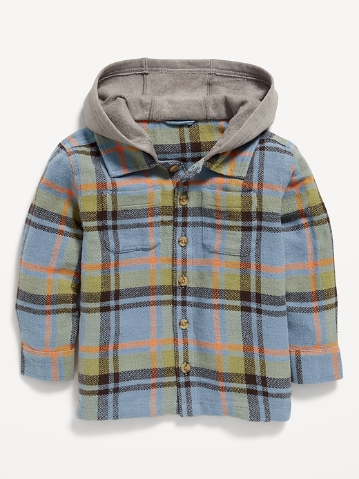 Image number 1 showing, Button-Front Hooded Shirt for Toddler Boys