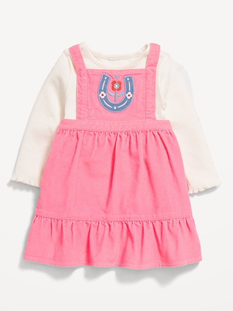 Long-Sleeve Ribbed T-Shirt and Corduroy Dress Set for Baby - Guava Heart