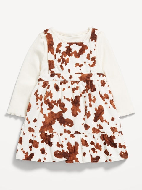 Long-Sleeve Ribbed T-Shirt and Corduroy Dress Set for Baby