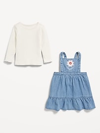 View large product image 3 of 3. Long-Sleeve Ribbed T-Shirt and Chambray Dress Set for Baby