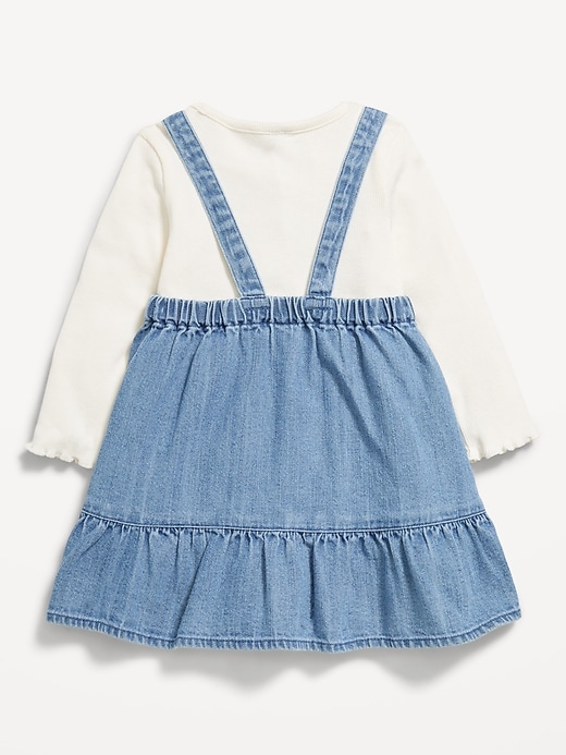 View large product image 2 of 3. Long-Sleeve Ribbed T-Shirt and Chambray Dress Set for Baby