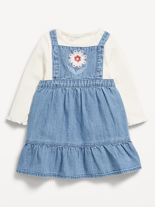 View large product image 1 of 3. Long-Sleeve Ribbed T-Shirt and Chambray Dress Set for Baby