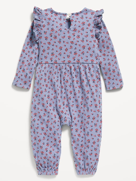 Image number 2 showing, Long-Sleeve Ruffle-Trim Ribbed Jumpsuit for Baby