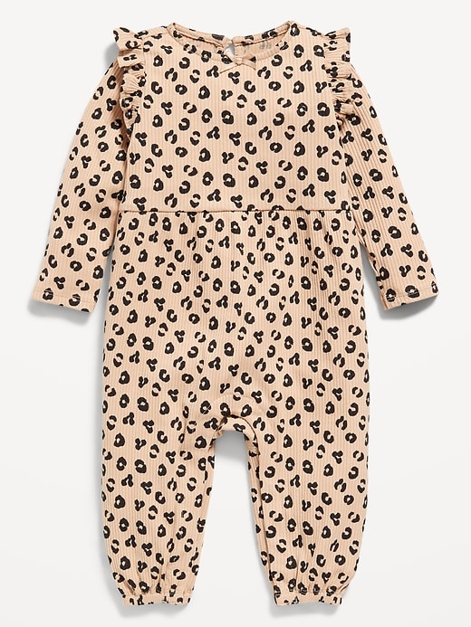 Image number 1 showing, Long-Sleeve Ruffle-Trim Ribbed Jumpsuit for Baby