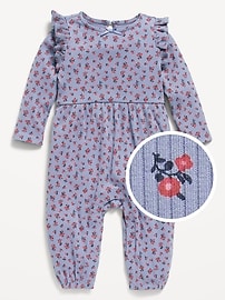 Image number 1 showing, Long-Sleeve Ruffle-Trim Ribbed Jumpsuit for Baby