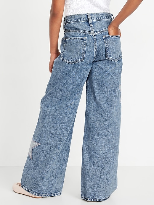 Voir une image plus grande du produit 2 de 5. Jean brodé coupe très généreuse à ceinture croisée et à jambe large pour fille