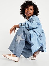 Voir une image plus grande du produit 3 de 5. Jean brodé coupe très généreuse à ceinture croisée et à jambe large pour fille