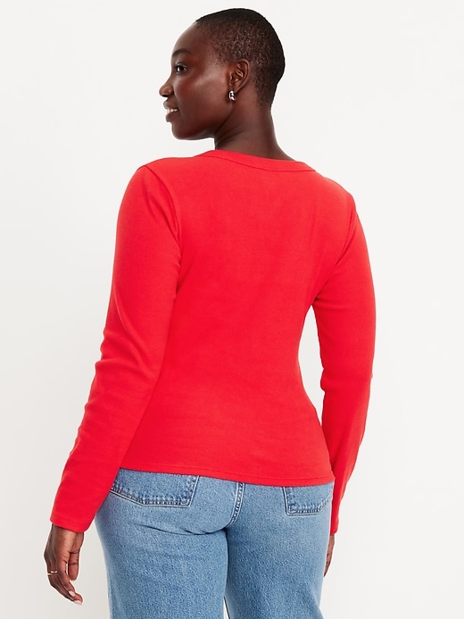 Image number 5 showing, Long-Sleeve Cozy V-Neck Top