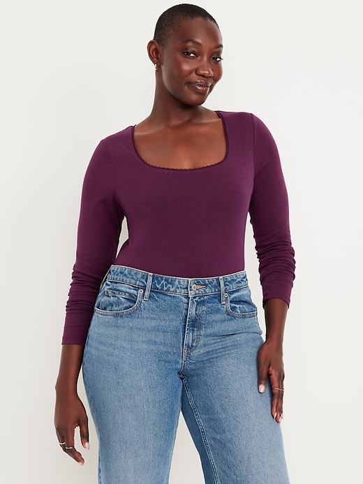 Image number 5 showing, Fitted Double-Layer Scoop-Neck Top
