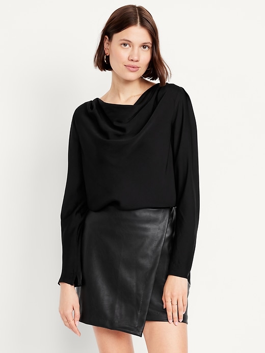 Image number 1 showing, Cowl-Neck Satin Top