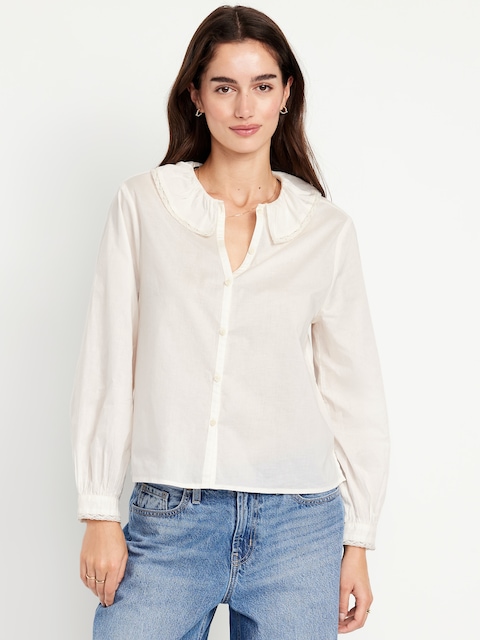 Ruffle Button-Down Shirt - White