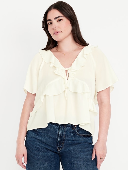 Image number 5 showing, Satin Ruffle Tie-Front Top