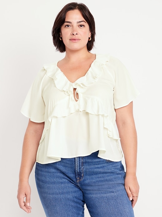 Image number 7 showing, Satin Ruffle Tie-Front Top