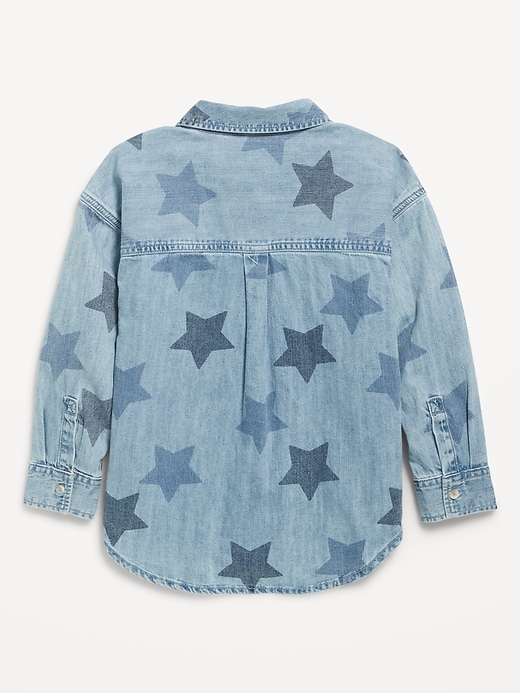 Image number 3 showing, Printed Oversized Pocket Jean Top for Girls