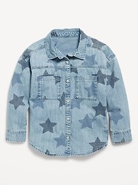 Image number 1 showing, Printed Oversized Pocket Jean Top for Girls