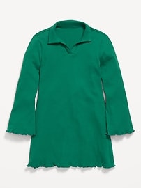 Image number 3 showing, Long-Sleeve Fit and Flare Ribbed Polo Dress for Girls