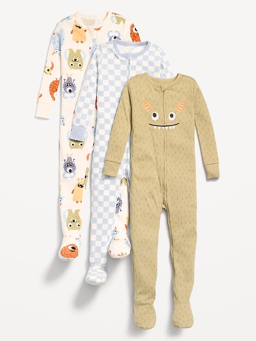 Image number 1 showing, Snug-Fit 2-Way-Zip Pajama One-Piece 3-Pack for Toddler & Baby
