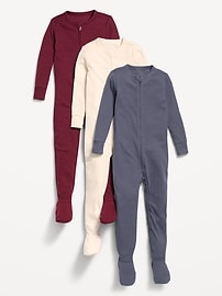 Image number 1 showing, Snug-Fit 2-Way-Zip Ribbed Pajama One-Piece 3-Pack for Toddler & Baby