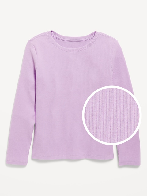T-shirt côtelé ultra-doux à manches longues pour Fille - Sauge