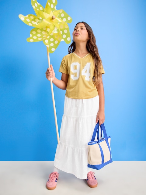 Printed Tiered Swing Midi Skirt for Girls