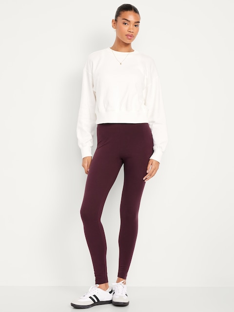 High-Waisted Jersey Fashion Layering Leggings - Red