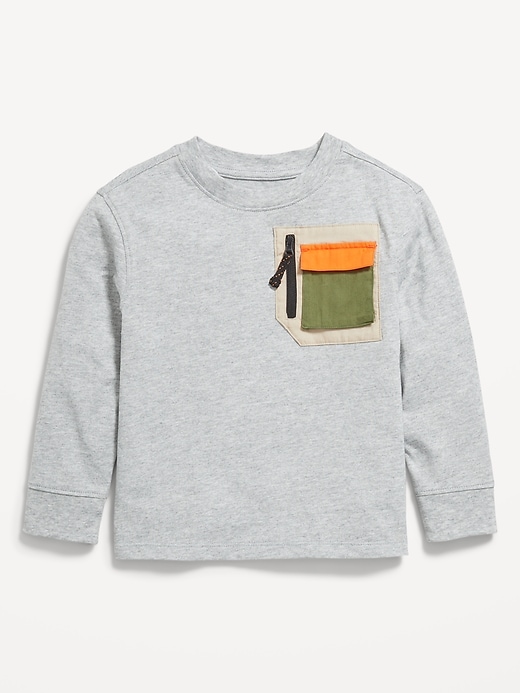 Image number 1 showing, Oversized Long-Sleeve Utility Pocket T-Shirt for Toddler Boys