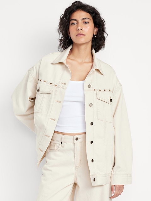 Oversized Studded Jean Jacket - White