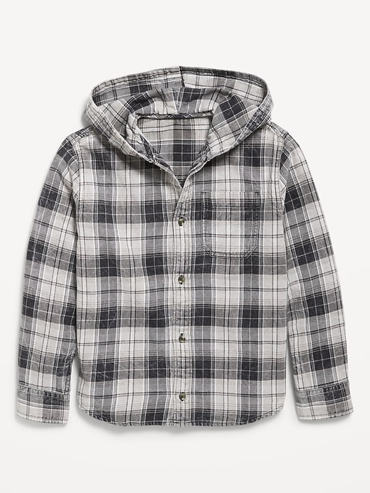 Image number 2 showing, Long-Sleeve Plaid Hooded Shirt for Boys