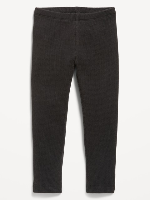 Cozy Waffle-Knit Leggings for Toddler Girls - Black Jack