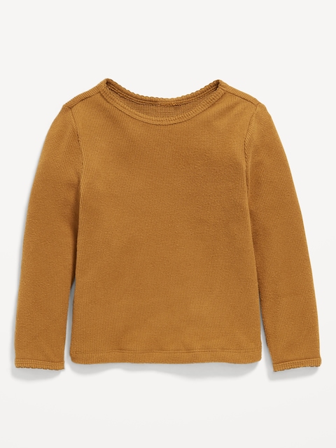Cozy Long-Sleeve Waffle-Knit T-Shirt for Toddler Girls
