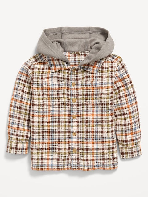 Button-Front Hooded Shirt for Toddler Boys - Frosted Cookie