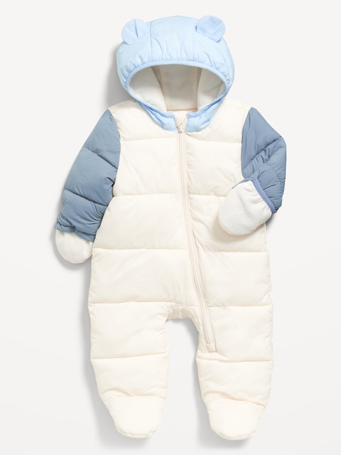 Unisex Water-Resistant Frost Free Puffer Snowsuit for Baby - Blue Colorblock