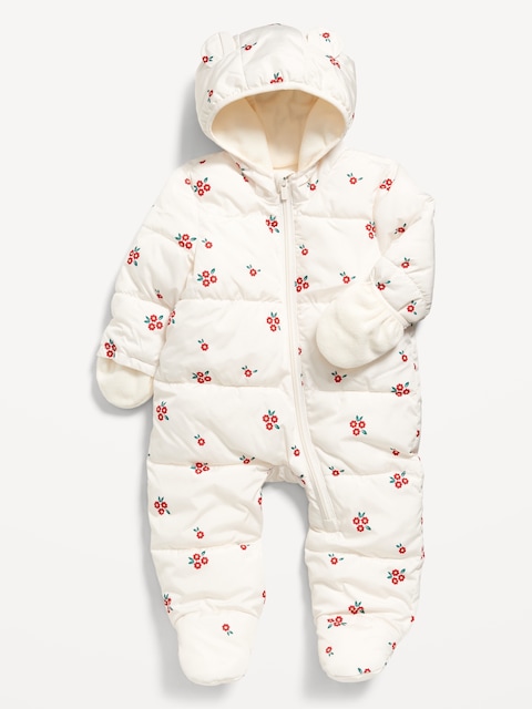 Unisex Water-Resistant Frost Free Puffer Snowsuit for Baby - White Ditsy Floral
