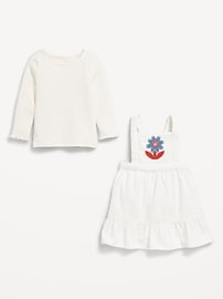 L'image numéro 2 présente Ensemble t-shirt côtelé à manches longues et robe en velours côtelé pour bébé