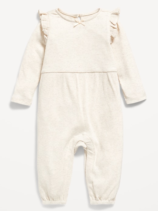Image number 1 showing, Long-Sleeve Ruffle-Trim Ribbed Jumpsuit for Baby