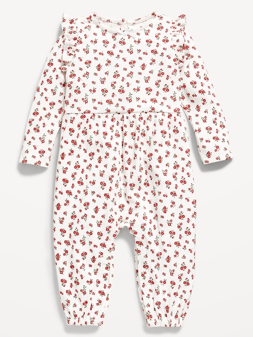 Image number 1 showing, Long-Sleeve Ruffle-Trim Ribbed Jumpsuit for Baby
