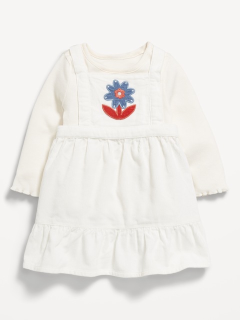 Long-Sleeve Ribbed T-Shirt and Corduroy Dress Set for Baby - Sea Salt