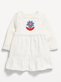 L'image numéro 1 présente Ensemble t-shirt côtelé à manches longues et robe en velours côtelé pour bébé