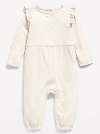 Image number 1 showing, Long-Sleeve Ruffle-Trim Ribbed Jumpsuit for Baby